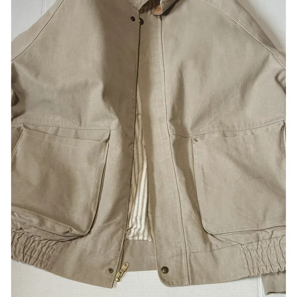 AUSTRALIAN OUTBACK - Men's VTG Beige Canvas Leather Trim Bomber Jacket - X-Large
